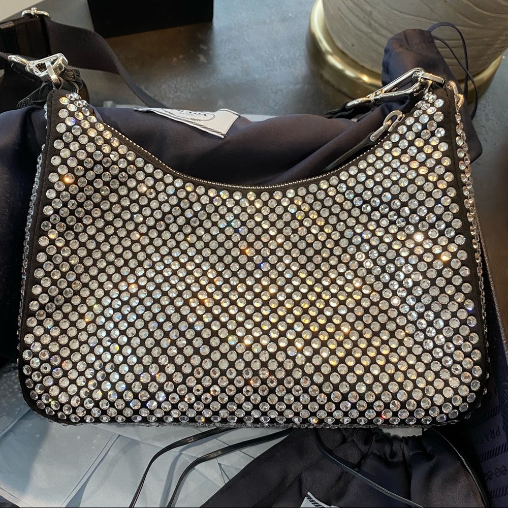 Prada Crystal Re-Edition 2005 Crossbody Chain Shoulder Bag Black Reedition - Picture 14 of 16